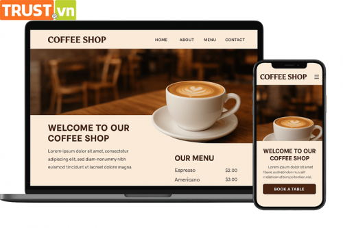 Thiết kế web quán cà phê – Tăng nhận diện thương hiệu