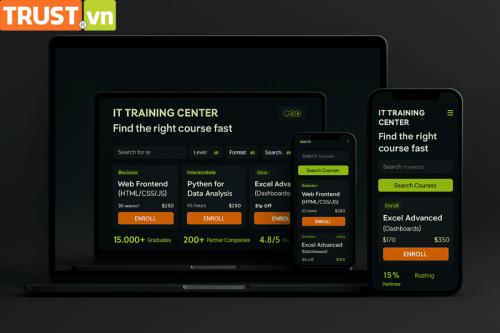 Thiết kế web trung tâm tin học – Học viên dễ dàng tra cứu khóa học