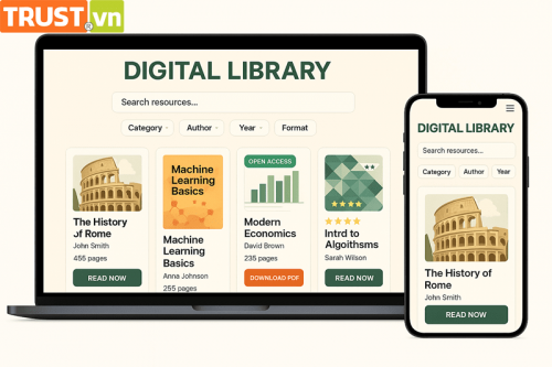 Thiết kế web thư viện điện tử chuyên nghiệp – Tra cứu tài liệu online dễ dàng