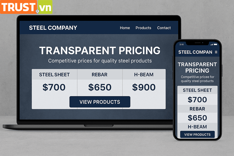 Thiết kế web công ty thép – Trình bày bảng giá minh bạch