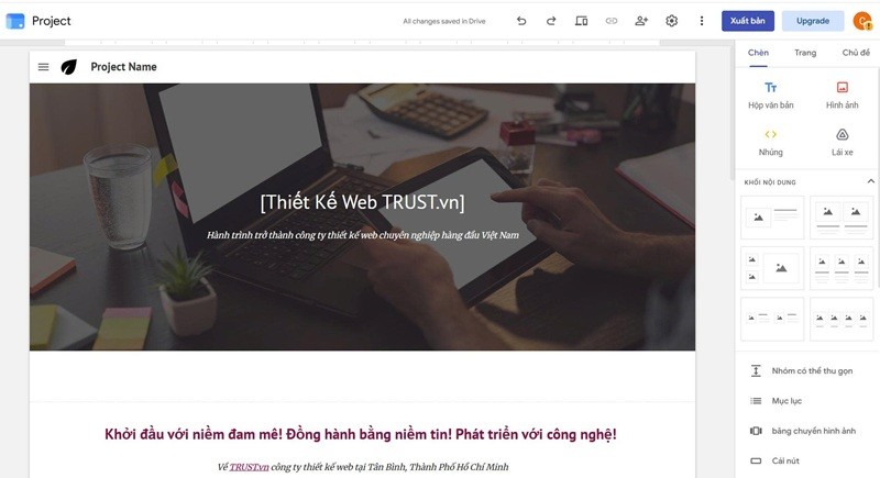 Giao diện công cụ tạo website Google Site 