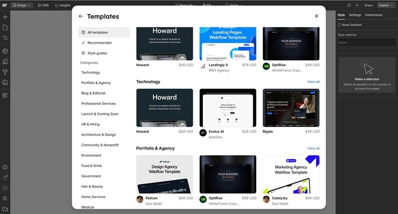Giao diện công cụ thiết kế web kéo thả Wix