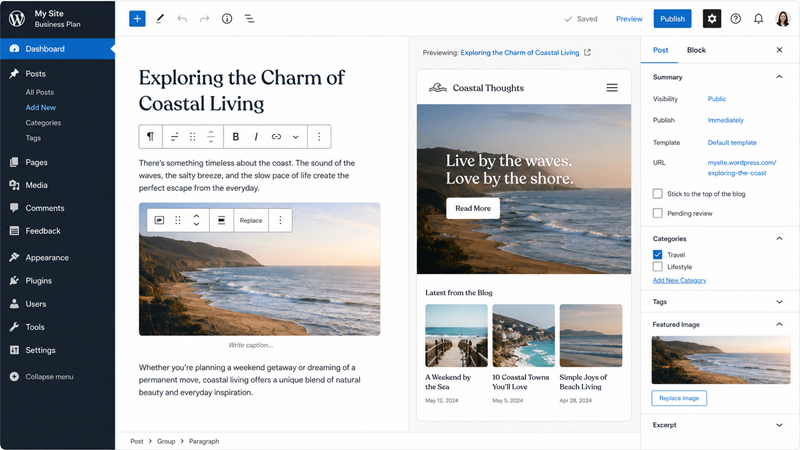 Giao diện quản trị website WordPress.com