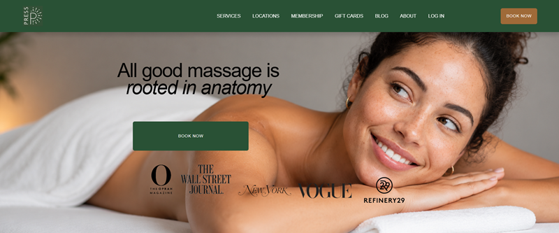 Mẫu website spa massage hiện đại Press Modern Massage