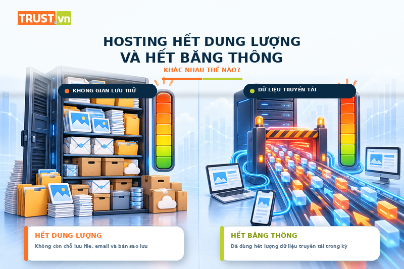 Hosting Hết Dung Lượng Và Hết Băng Thông Khác Nhau Thế Nào?